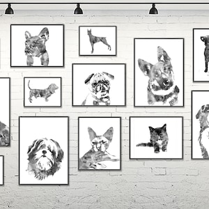 Black white dogs and cats art print, dog portraits dogs posters veterinary wall art veterinary clinic decor vet decor, 18 pets prints - S191