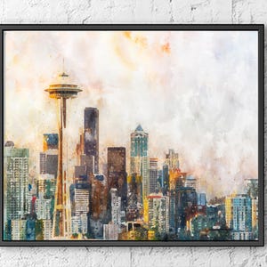 Seattle art, Seattle print, Seattle poster, Seattle skyline, Seattle cityscape, travel poster, travel gift, Seattle wall art