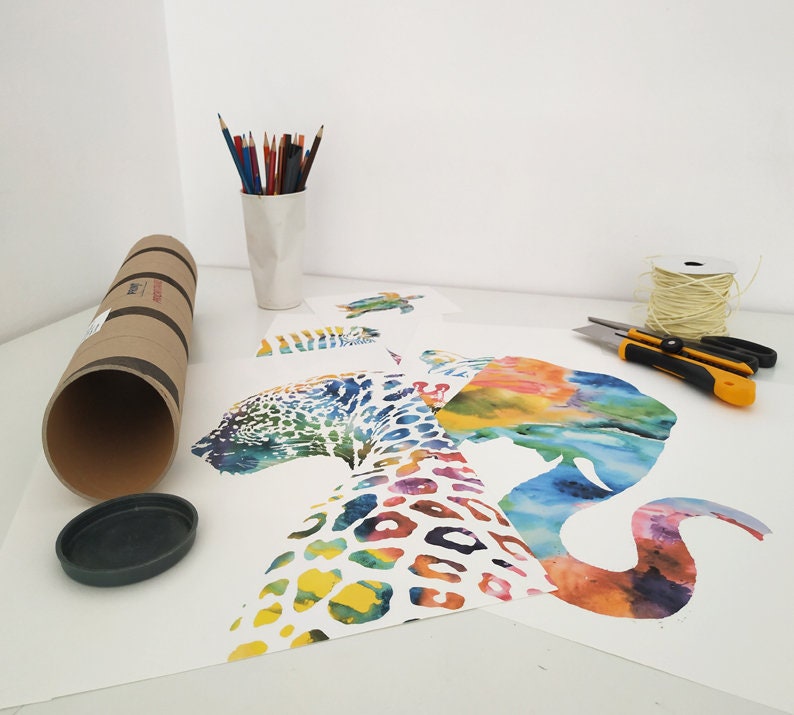 Estampados de animales de safari en acuarela: Decoración colorida para la pared de la habitación de los niños, juego de 10 - S52 imagen 7