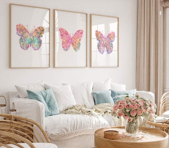 Watercolor Butterfly Print Set: Girl Nursery Wall Art - F309
