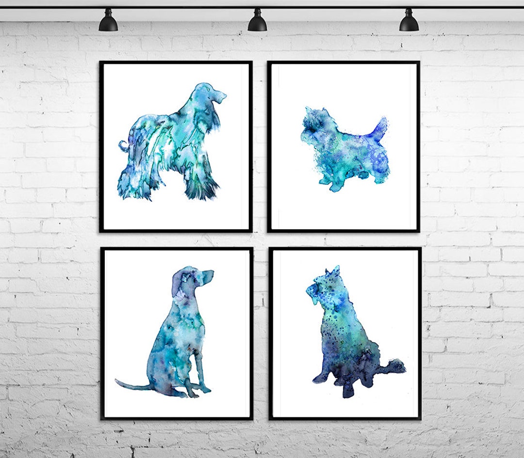 Watercolor Dog Art, Dogs Prints, Dog Painting, Blue Prints of Dogs
