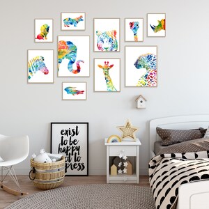 Estampados de animales de safari en acuarela: Decoración colorida para la pared de la habitación de los niños, juego de 10 - S52 imagen 5