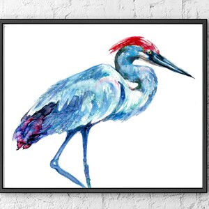 Watercolor painting bird watercolor print heron painting bird wall decor, playroom decor, living room decor, gift idea giclee print - R54