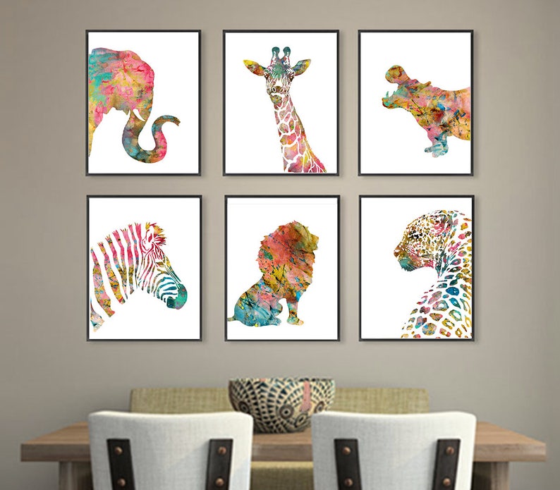 Nursery Animal Prints Kids Animal Wall Art Watercolor Etsy