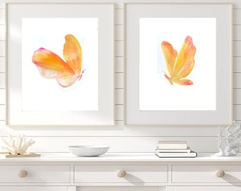 Orange butterflies print, butterfly poster, watercolor butterflies wall art, nursery buttreflies print, set of 2 prints - F5