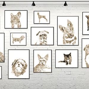 Beige dogs and cats wall prints, dog prints, dogs cats posters, veterinary wall art, veterinary clinic decor vet decor, 18 pets prints -S238
