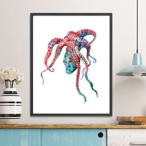 Ocean art, octopus print, nautical decor, ocean animal print, octopus art, sea life art print 143A image 2