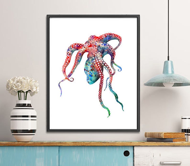 Ocean art, octopus print, nautical decor, ocean animal print, octopus art, sea life art print 143A image 2