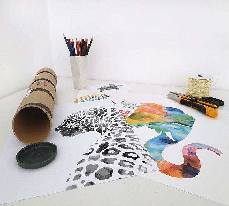 Black white watercolor jungle animals print set nursery | Etsy