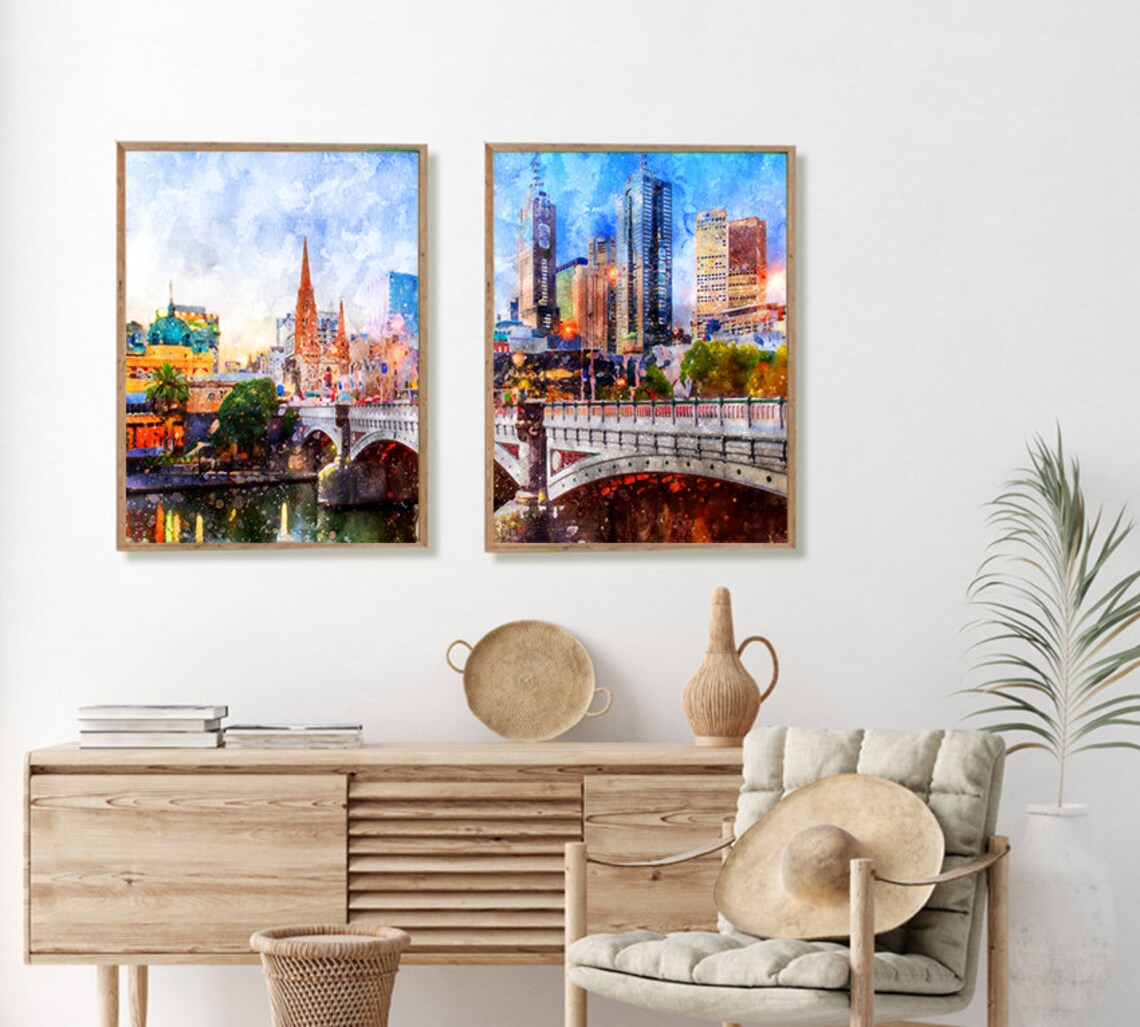 Melbourne City Art Print Melbourne Poster Melbourne Skyline Etsy