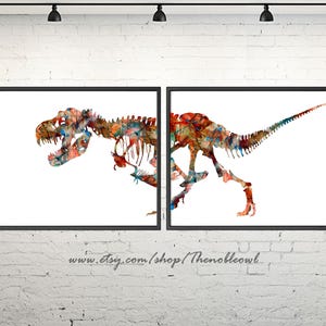Watercolor Dinosaur Print Set: Jurassic Trex Skeleton Nursery Art - 430 zdjęcie 1