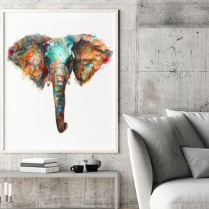 Elephant Watercolor Animal Painting, Colorful African Animal Art, Nature Home Wall Decor, Watercolor Art Print R57 image 2