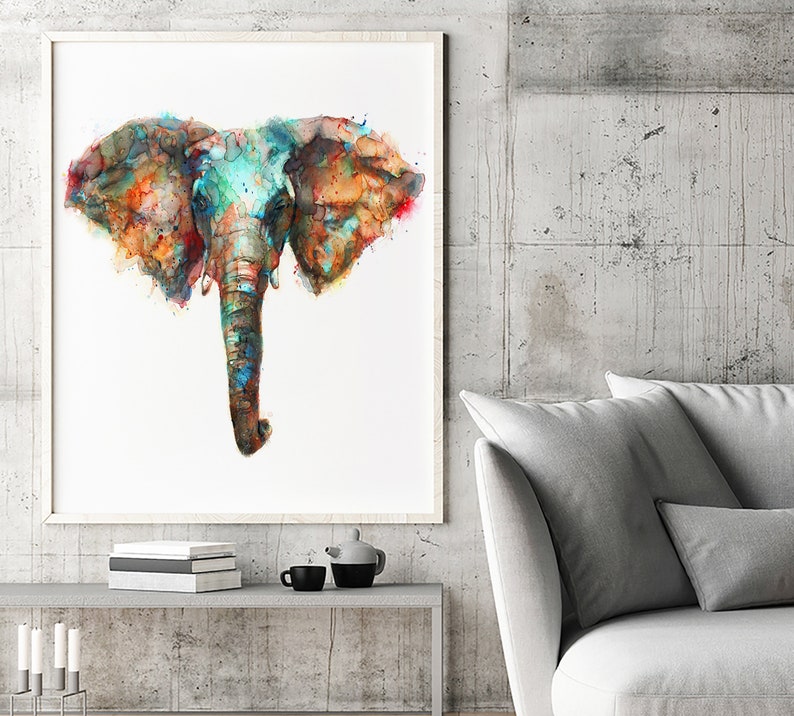 Elephant Watercolor Animal Painting, Colorful African Animal Art, Nature Home Wall Decor, Watercolor Art Print R57 image 2