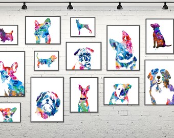 Dogs wall art prints, dog prints, dogs posters, dog lover gift veterinary wall art veterinary clinic decor, vet decor, 18 pets prints - S192