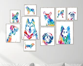 Juego de láminas coloridas con estampados de perros: Clínica veterinaria, regalo para amantes de los perros