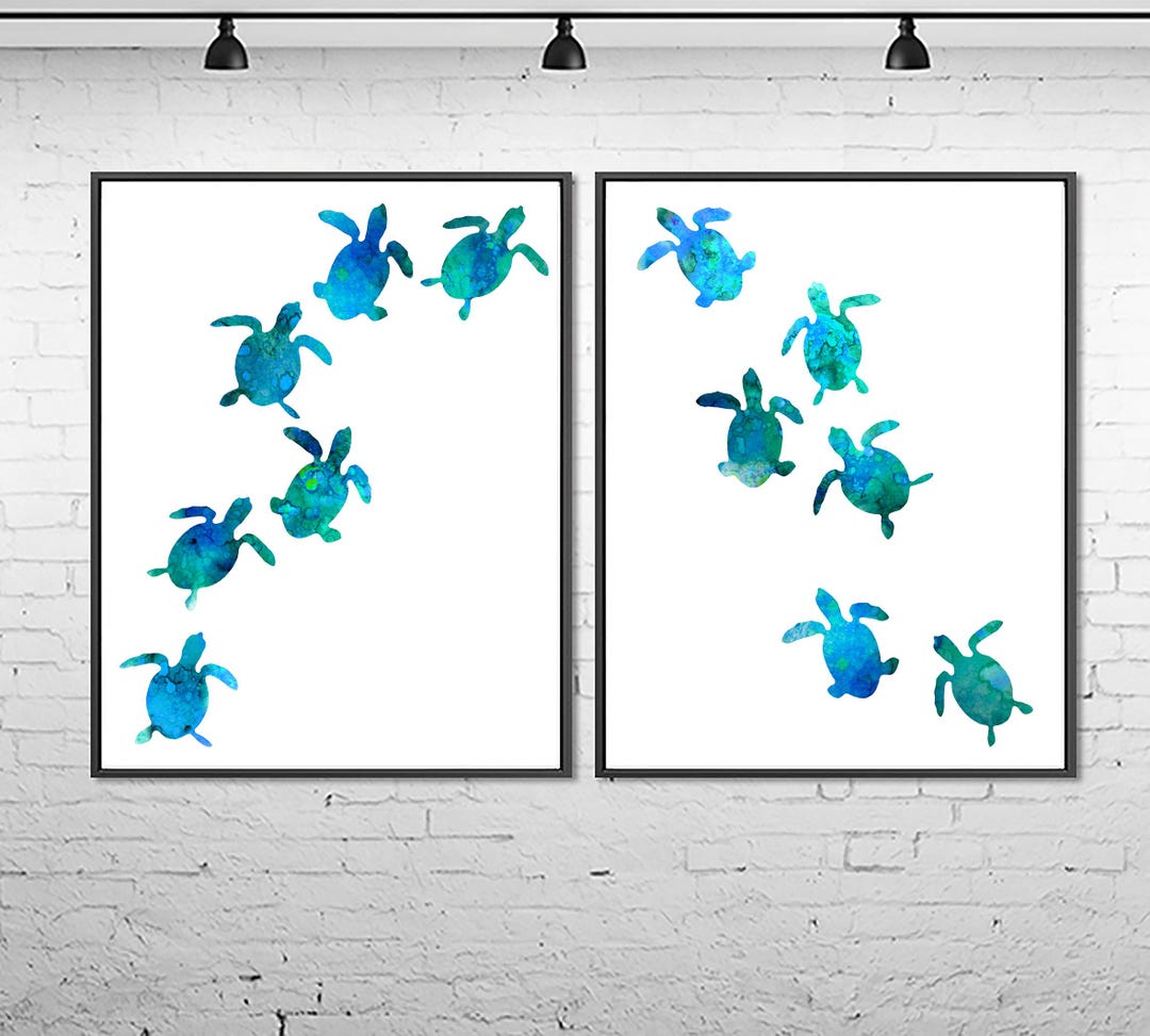Blue Baby Art Nursery Turtles, Watercolor Art Print, Nautical Nursery ...