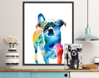 Colorful dog painting Custom dog portrait FROM PHOTO pet memorial art print, dog art, commissiom portrait, made to order home decor