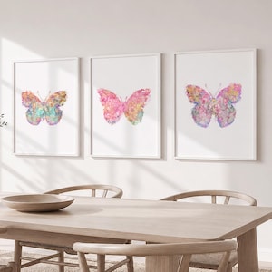 Watercolor Butterfly Print Set: Girl Nursery Wall Art - F309 image 2