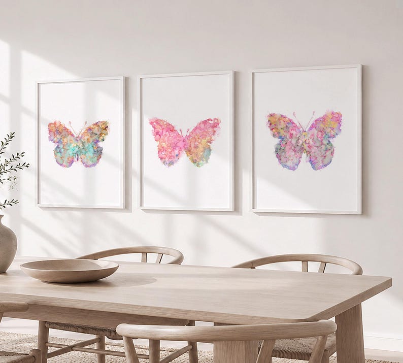 Watercolor Butterfly Print Set: Girl Nursery Wall Art - F309 image 2