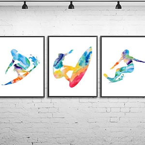 Surfing print, surf art, surf poster set of 3, nautical art, beach wall art, ocean art, surfing print set, teen wall art, coastal decor - Z8