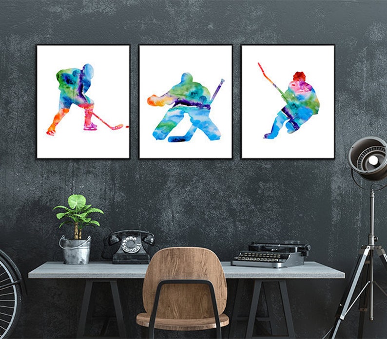 Hockey print, hockey poster set of 3, sport wall decor, hockey wall art, nursery sports decor, boys room decor, teen wall art Z20 image 2