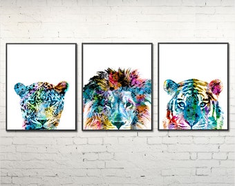 Kids Wildlife Safari Decor: Lion, Tiger, Leopard Set - S210