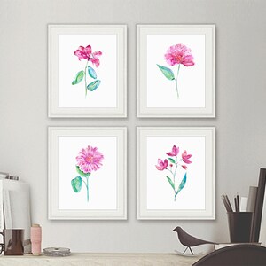 Original Watercolor Flowers Art Print, Set of 4 prints, Flowers Painting, Floral Wall Art, Gift For Her - N64/67 image 2