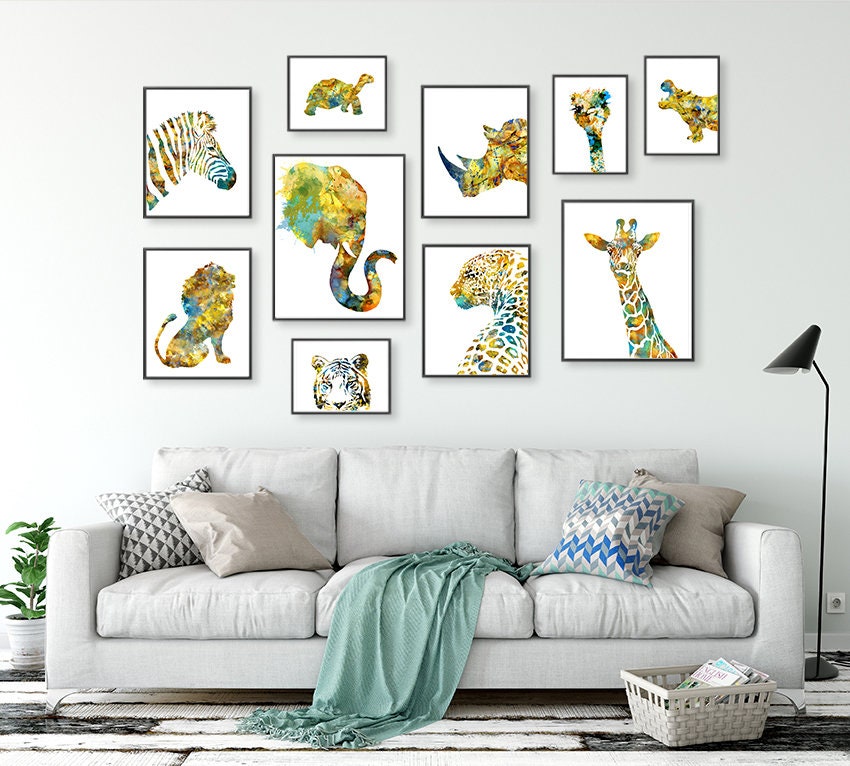 Nursery Animal Prints Watercolor Prints Set Jungle Nursery Etsy