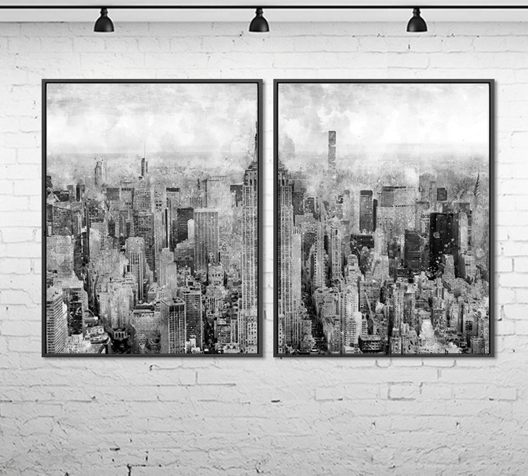 Black and White New York City Skyline Art Print Set - Etsy UK