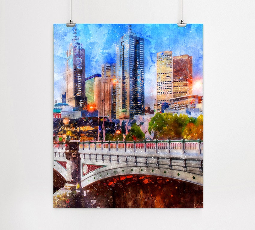 Melbourne City Art Print Melbourne Poster Melbourne Skyline Etsy