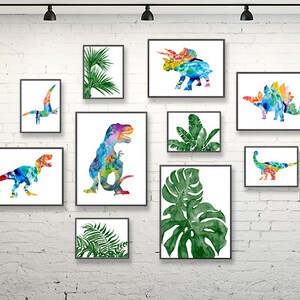 Nursery dinosaur watercolor print, dinosaur prints, dinosaur art, Jurassic art print set, kids room decor - set of 10 prints - S172