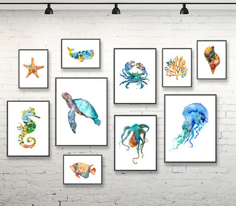 Ocean art nautical nursery art print set watercolor painting Etsy