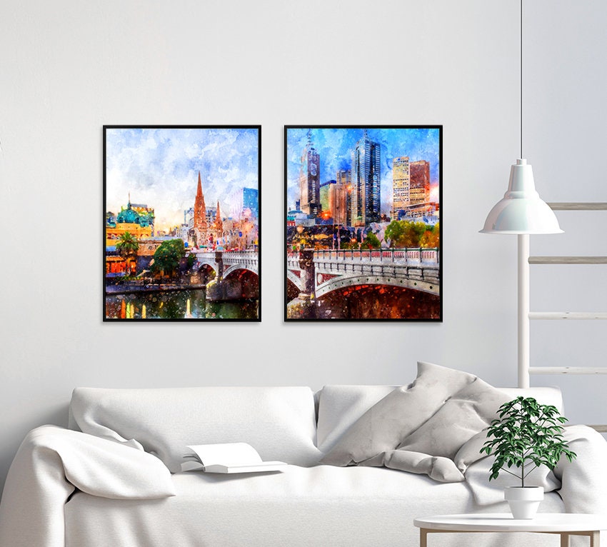 Melbourne City Art Print Melbourne Poster Melbourne Skyline Etsy