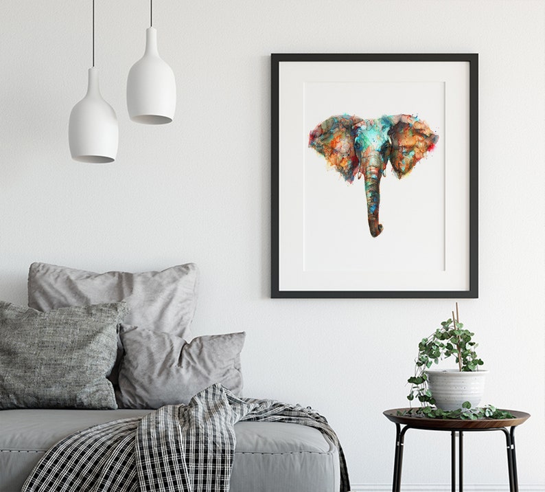 Elephant Watercolor Animal Painting, Colorful African Animal Art, Nature Home Wall Decor, Watercolor Art Print R57 image 5