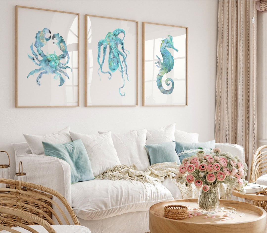 Blue Ocean Watercolor Art Print Set: Coastal Nautical Wall Decor - O27 ...