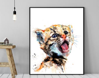 Watercolor Tiger Cub Print: Nursery Animal Art, Baby Room Decor, R16