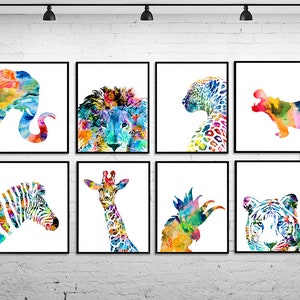 Watercolor animal prints, animal art, animal poster, animal lover, nursery animals, kids animal decor, safari prnts, set of 8 - S148
