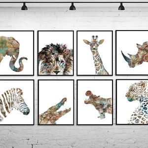 Watercolor animal prints, animal art, animal poster, nursery animals, kids animal decor, safari prnts, jungle decor, set of 8 - S258