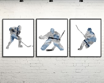 Hockey print, hockey poster set of 3, sport wall decor, hockey wall art, nursery sports decor, boys room decor, sport teen art - Z56