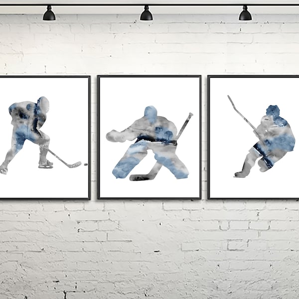 Hockey print, hockey poster set of 3, sport wall decor, hockey wall art, nursery sports decor, boys room decor, sport teen art - Z56