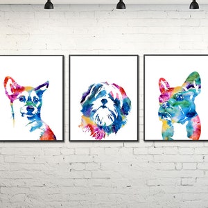 Nursery dog art print, 3 dogs print, watercolor dog poster, painting dogs, pet art, animal art, dog portrait, veterinary wall decor - F18