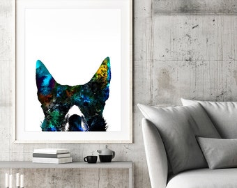 German Shepherd Print, Dog Art Print, Watercolor Dog German Shepherd Painting, Watercolor Art, Dog Illustration Art, Blue Black Decor - 433A