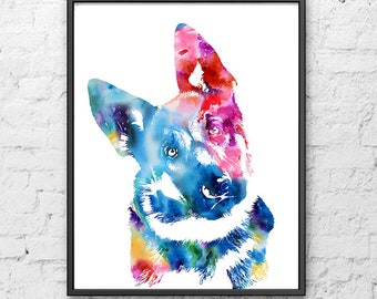 German Shepherd watercolor print, German Shepherd portrait, dog print, dog poster, doglover gift, memorial pet gift, dog wall art, dog decor