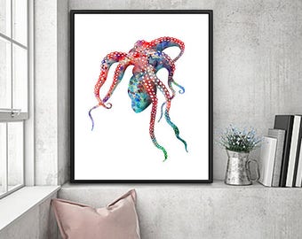 Ocean art, octopus print, nautical decor, ocean animal print, octopus art, sea life art print - 143A