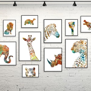 Safari animal prints, kids animal art print set, nursery animal decor, safari nursery decor, jungle nursery prints, jungle wall art -S45