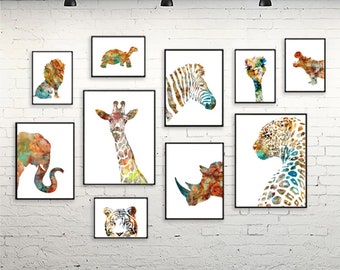 Safari animal prints, kids animal art print set, nursery animal decor, safari nursery decor, jungle nursery prints, jungle wall art -S45