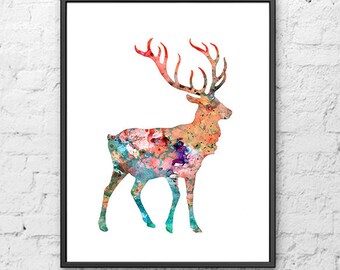 Deer art, deer print, deer poster, deer illustration, watercolor painting deer, woodland animal - 100