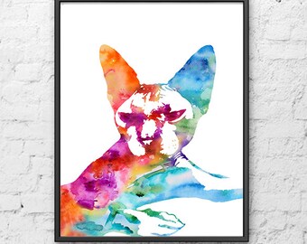 Sphynx cat watercolor print, Sphynx cat portrait, cat art print, catlover gift, fine art gift memorial pet gift, cat wall art, cat decor