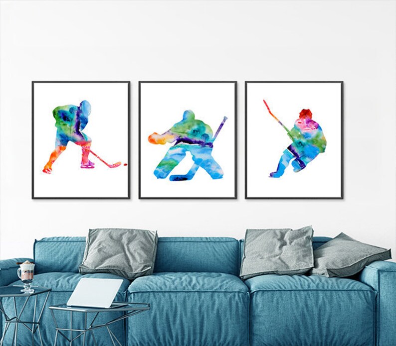 Hockey print, hockey poster set of 3, sport wall decor, hockey wall art, nursery sports decor, boys room decor, teen wall art Z20 image 1