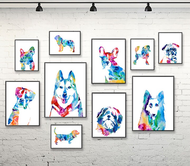 Dogs art print, watercolor dog prints, dog portraits, dogs poster set, veterinary decor, vet wall art, school wall art, pets prints - S180